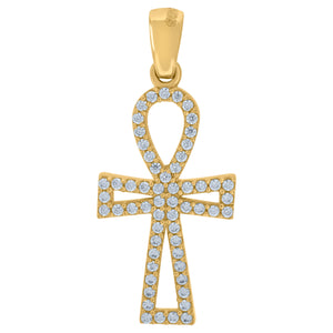 14kt Yellow Gold Unisex Cubic Zirconia Ankh Cross Religious Charm Pendant