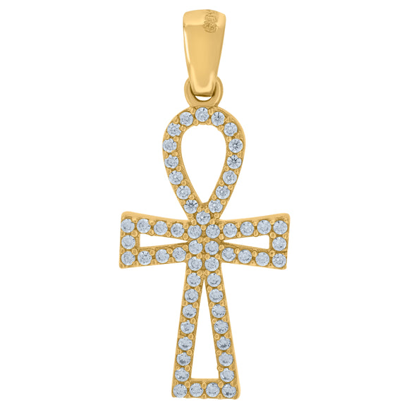 14kt Yellow Gold Unisex Cubic Zirconia Ankh Cross Religious Charm Pendant