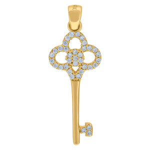 14kt Yellow Gold Womens Cubic Zirconia Flower Key Charm Pendant