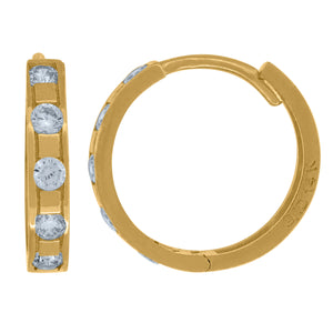 14kt Yellow Gold Womens Cubic Zirconia Huggie Hoop Earrings