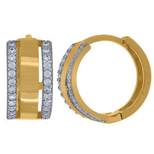 14kt Two-tone Gold Womens Cubic Zirconia Double Row Huggie Hoop Earrings