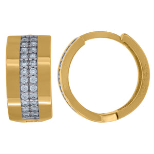 14kt Two-tone Gold Womens Cubic Zirconia Double Row Huggie Hoop Earrings