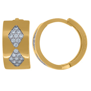 14kt Two-tone Gold Womens Cubic Zirconia Kite Pattern Huggie Hoop Earrings