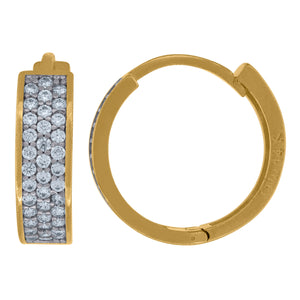14kt Two-tone Gold Womens Cubic Zirconia Triple Row Huggie Hoop Earrings