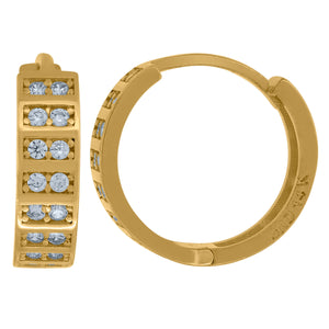 14kt Yellow Gold Womens Cubic Zirconia Polished Finish Huggie Hoop Earrings