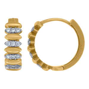 14kt Two-tone Gold Womens Cubic Zirconia Marquise Pattern Huggie Hoop Earrings