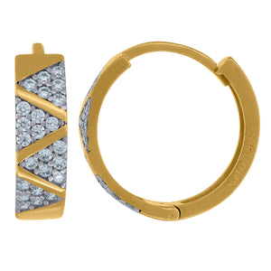 14kt Two-tone Gold Womens Cubic Zirconia Triangle Pattern Huggie Hoop Earrings