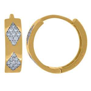 14kt Two-tone Gold Womens Cubic Zirconia Kite Pattern Huggie Hoop Earrings