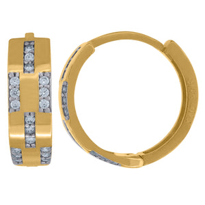 14kt Two-tone Gold Womens Cubic Zirconia Polished Finish Huggie Hoop Earrings