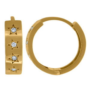 14kt Yellow Gold Womens Cubic Zirconia Stars Huggie Hoop Earrings