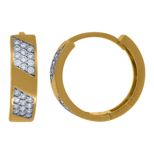 14kt Two-tone Gold Womens Cubic Zirconia Polished Finish Huggie Hoop Earrings