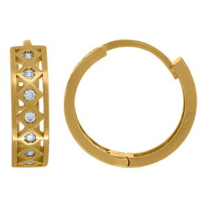 14kt Yellow Gold Womens Cubic Zirconia Fancy Huggie Hoop Earrings