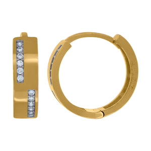 14kt Two-tone Gold Womens Cubic Zirconia Polished Finish Huggie Hoop Earrings