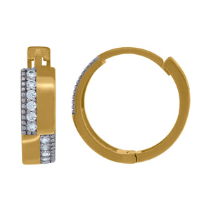 14kt Two-tone Gold Womens Cubic Zirconia Polished Finish Huggie Hoop Earrings