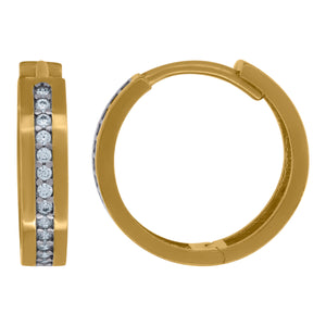 14kt Two-tone Gold Womens Cubic Zirconia Single Row Polished Finish Huggie Hoop Earrings