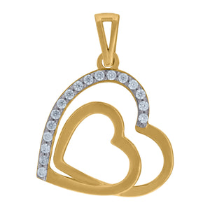 14kt Two-tone Gold Womens Cubic Zirconia Double Heart Charm Pendant