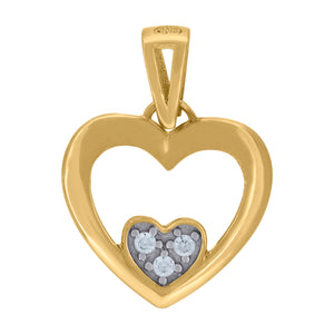14kt Two-tone Gold Womens Cubic Zirconia Double Open Heart Charm Pendant