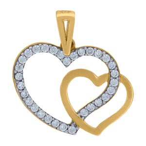 14kt Two-tone Gold Womens Cubic Zirconia Double Open Heart Charm Pendant