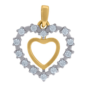 14kt Two-tone Gold Womens Cubic Zirconia Double Open Heart Charm Pendant