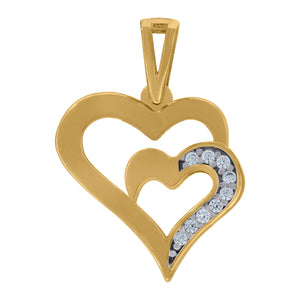 14kt Two-tone Gold Womens Cubic Zirconia Double Open Heart Charm Pendant