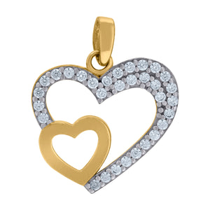 14kt Two-tone Gold Womens Cubic Zirconia Double Open Heart Charm Pendant