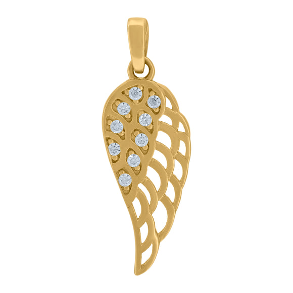 14kt Yellow Gold Womens Cubic Zirconia Angel Wing Charm Pendant