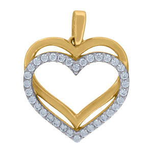 14kt Two-tone Gold Womens Cubic Zirconia Double Open Heart Charm Pendant