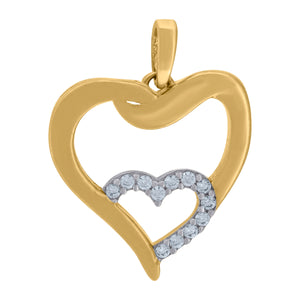 14kt Two-tone Gold Womens Cubic Zirconia Double Open Heart Charm Pendant