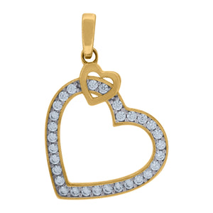 14kt Two-tone Gold Womens Cubic Zirconia Double Open Heart Charm Pendant
