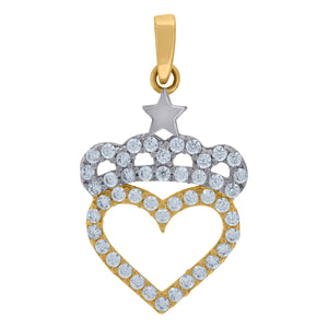 14kt Two-tone Gold Womens Cubic Zirconia Crown Heart Charm Pendant