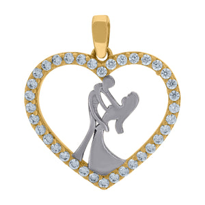 14kt Two-tone Gold Unisex Cubic Zirconia Heart With Couple Charm Pendant