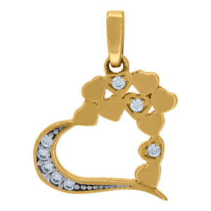 14kt Two-tone Gold Womens Cubic Zirconia Hearts Charm Pendant