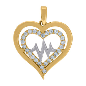 14kt Two-tone Gold Womens Cubic Zirconia Double Heart Heartbeat Charm Pendant