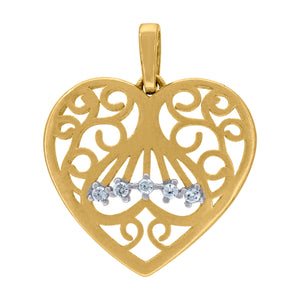 14kt Two-tone Gold Womens Cubic Zirconia Textured Heart Charm Pendant