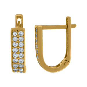 14kt Yellow Gold Womens Cubic Zirconia Double Row Huggie Hoop Earrings
