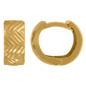14kt Yellow Gold Womens Diamond-cut Huggie Hoop Earrings