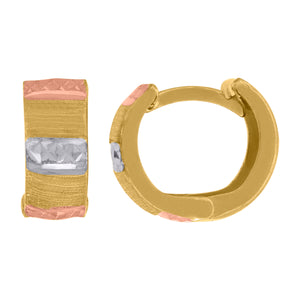 14kt Tri-color Gold Womens Diamond-cut Huggie Hoop Earrings