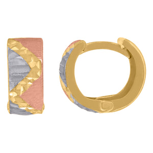 14kt Tri-color Gold Womens Diamond-cut Huggie Hoop Earrings