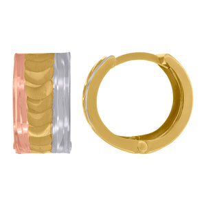 14kt Tri-color Gold Womens Diamond-cut Huggie Hoop Earrings