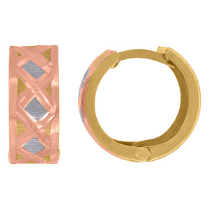 14kt Tri-color Gold Womens Diamond-cut Huggie Hoop Earrings