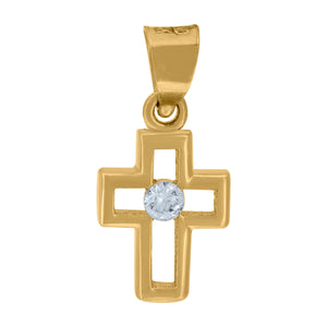 14kt Yellow Gold Unisex Cubic Zirconia Cross Religious Charm Pendant