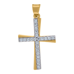 14kt Two-tone Gold Unisex Cubic Zirconia Cross Religious Charm Pendant