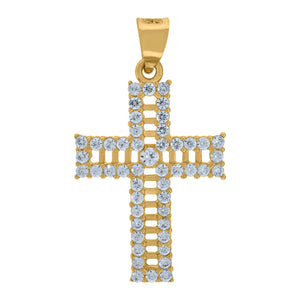 14kt Yellow Gold Unisex Cubic Zirconia Cross Religious Charm Pendant