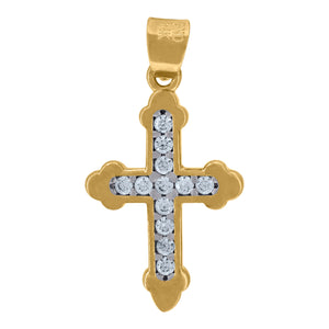 14kt Two-tone Gold Unisex Cubic Zirconia Cross Religious Charm Pendant