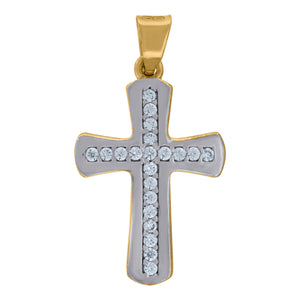14kt Two-tone Gold Unisex Cubic Zirconia Cross Religious Charm Pendant