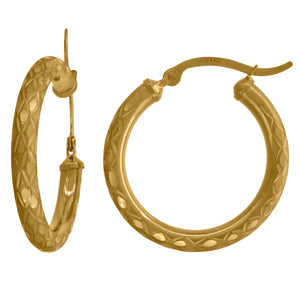 14kt Yellow Gold Womens Diamond-cut Faceted Hoop Earrings