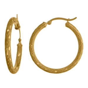 14kt Yellow Gold Womens Diamond-cut Faceted Hoop Earrings