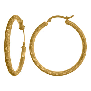 14kt Yellow Gold Womens Diamond-cut Faceted Hoop Earrings