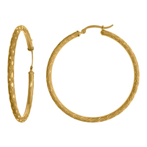 14kt Yellow Gold Womens Diamond-cut Faceted Hoop Earrings