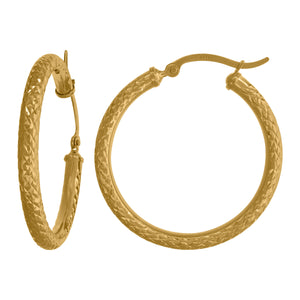 14kt Yellow Gold Womens Diamond-cut Faceted Hoop Earrings